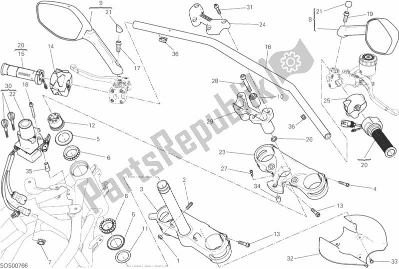 Alle onderdelen voor de Stuur van de Ducati Multistrada 1200 S Touring USA 2017